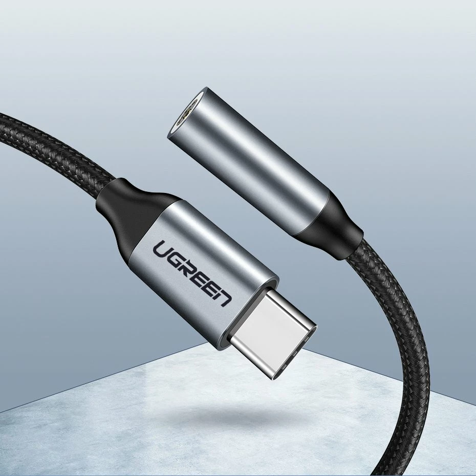 Adapter për kufje Ugreen 30632, USB-C në 3.5mm mini jack, 10cm, Gri