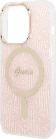 Mbështjellës + karikues pa tela MagSafe Guess 4G Print, për iPhone 14 Pro Max 6.7", 20W, USB‑C, rozë, set