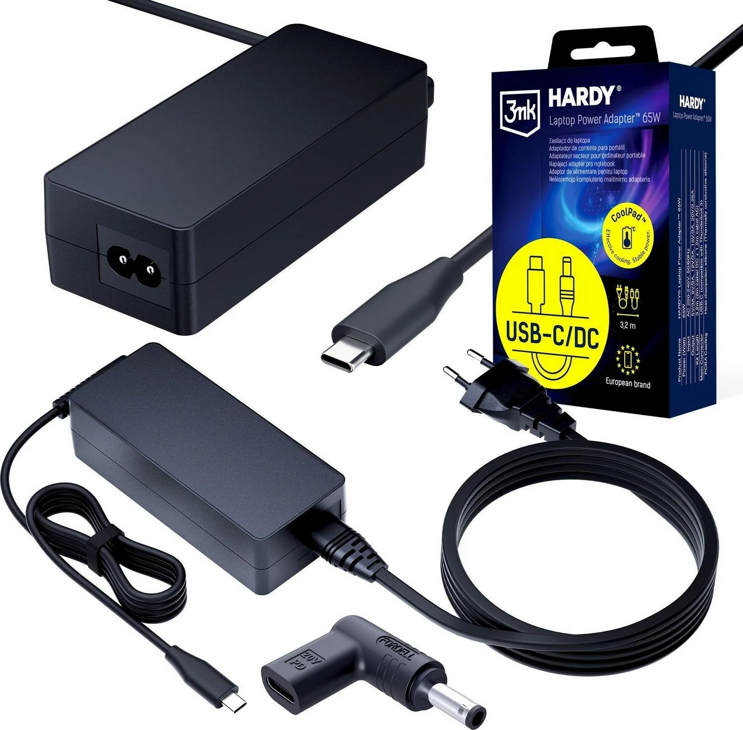 Adapter rryme për laptop 3MK HARDY 65W, për Dell, USB-C/DC 4.5 x 3.0, e zezë