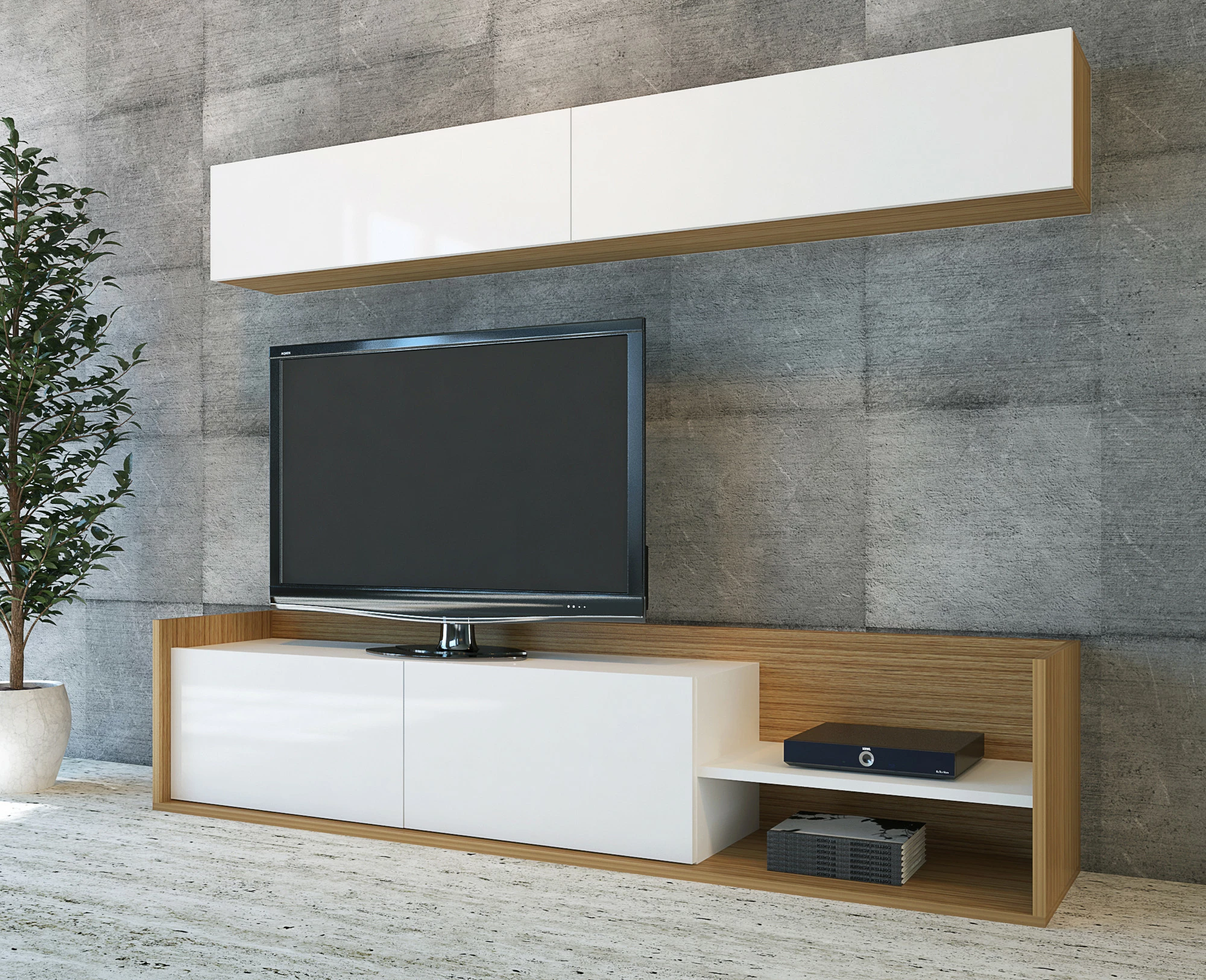 Komodë TV Hanah Home, Kale, ngjyrë e bardhë dhe teak