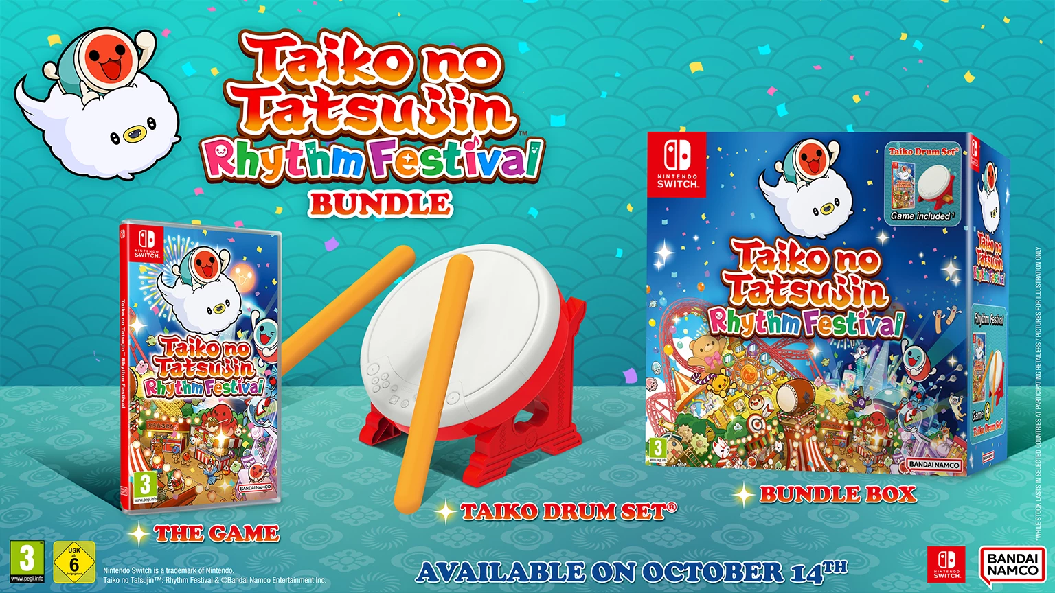 Lojë Nintendo Switch Bandai Namco Taiko no Tatsujin: Rhythm Festival Collector's Edition, Taiko Drum Set Bundle, kuqe/bardhë