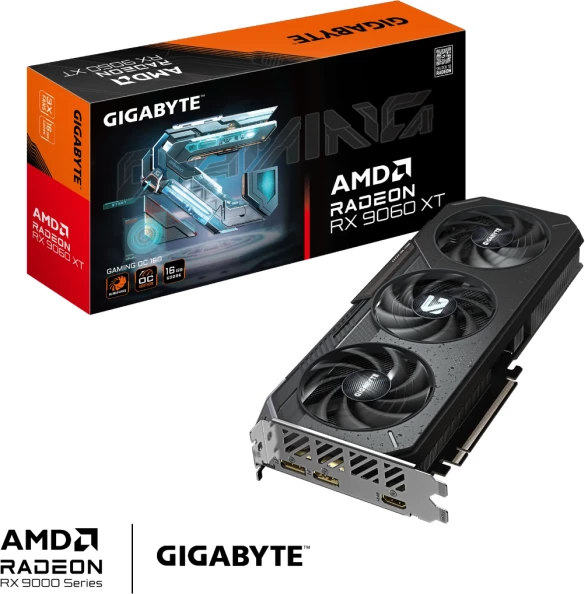Kartel grafike GIGABYTE Radeon RX 9060 XT GAMING OC 16G (GV-R9060XTGAMING OC-16GD), 16GB GDDR6, PCI-E 5.0, e zezë