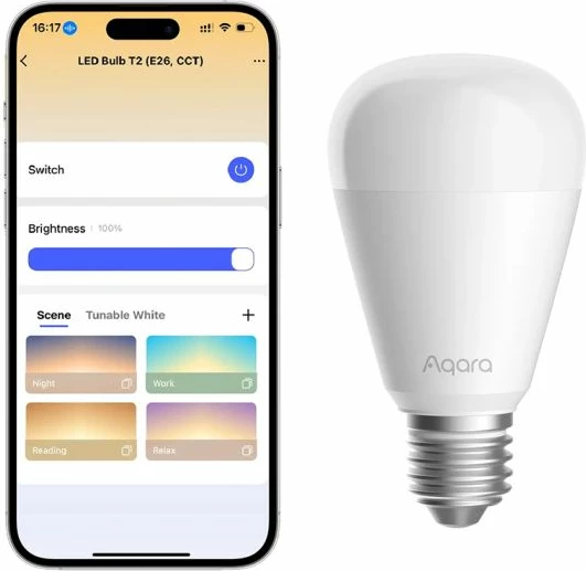 Llambë LED smart Aqara T2 LB-L02E, E27 CCT, 4.9W 450lm, 2700K-6500K, e bardhë, 1 copë