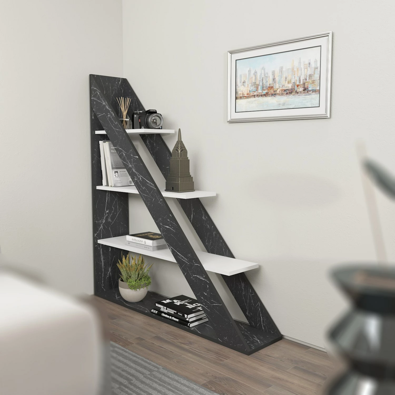 Raft librash Hanah Home, Pisagor - mermer, i bardhë