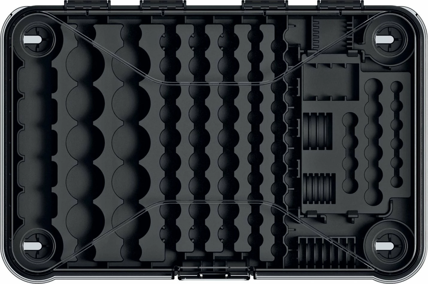 Organizer baterish Kistenberg KBB03, 115 ndarje, 295x195x70 mm, e zezë me kapak transparent