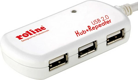 USB hub ROLINE USB 2.0, 4 porta, kabllo aktive repeater 12 m, e bardhë