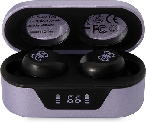 Kufje TWS Guess GUTWST31EU me Bluetooth 5.0, me stacion karikimi 400mAh, Violet
