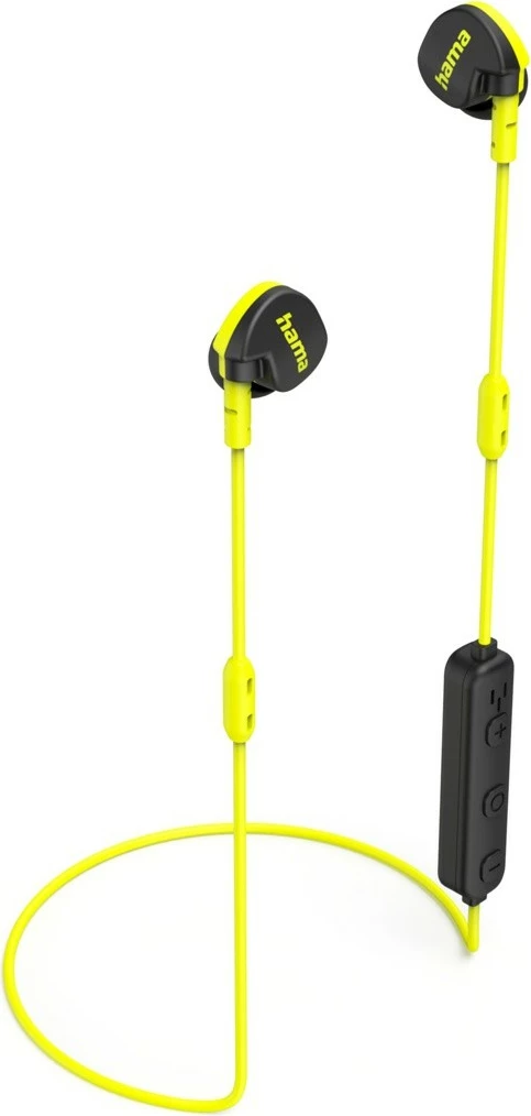 Kufje in-ear me mikrofon Hama Freedom Athletics II, Bluetooth 5.3, kapëse pas veshi, USB-C, rezistente ndaj djersës, e verdhë/zezë