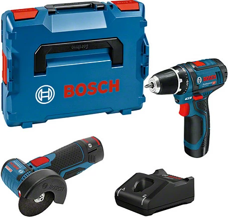 Set veglash me bateri Bosch Professional GSR 12V-15 + GWS 12V-76, 2x 2.0Ah, L-BOXX, blu
