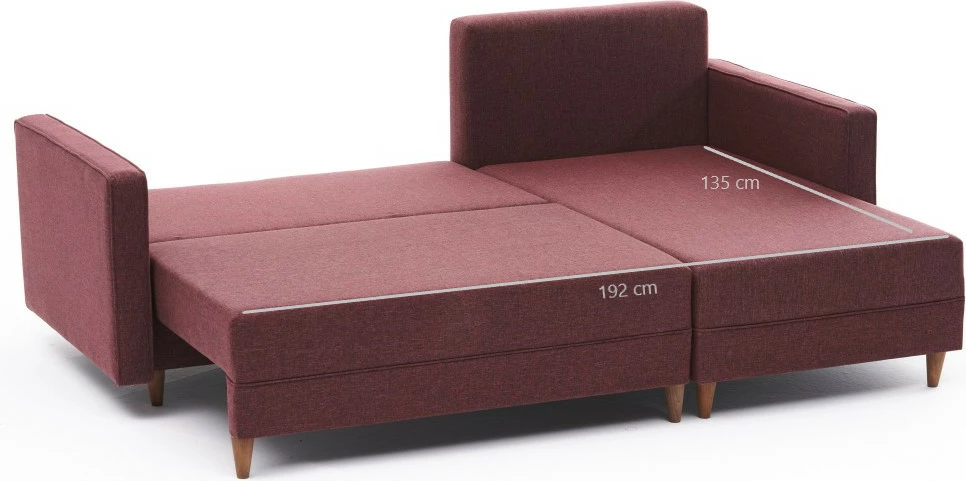 Kënd-sofë krevati Aydam, ngjyrë e kuqe e thellë, kënd i djathtë