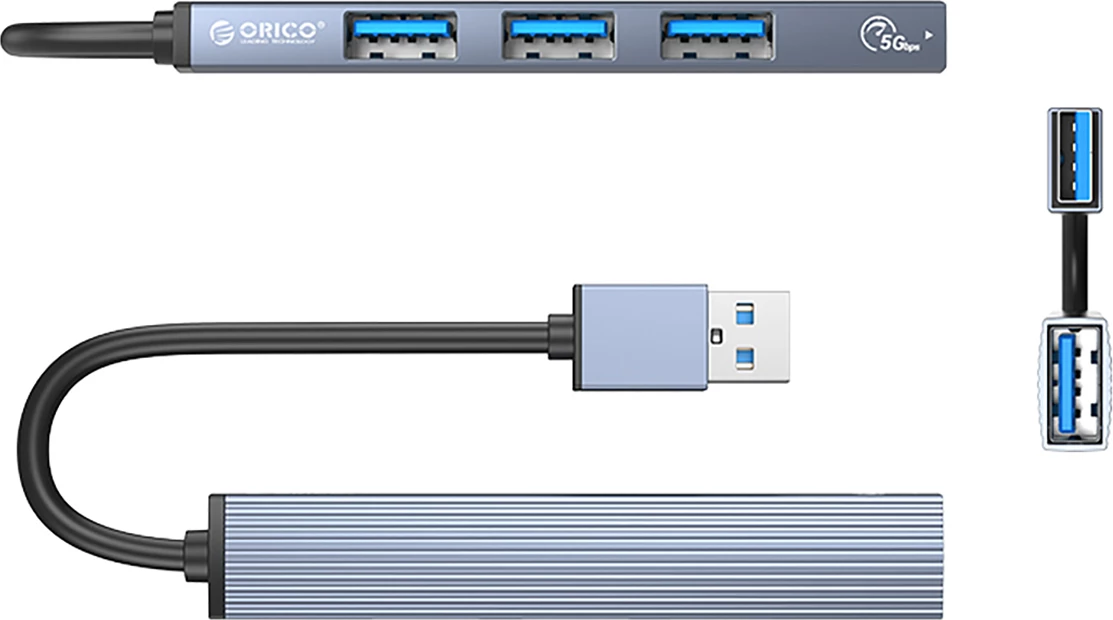 Kasë Orico AH-A13, 4 porta USB-A (1x USB 3.0, 3x USB 2.0), alumini, Gri