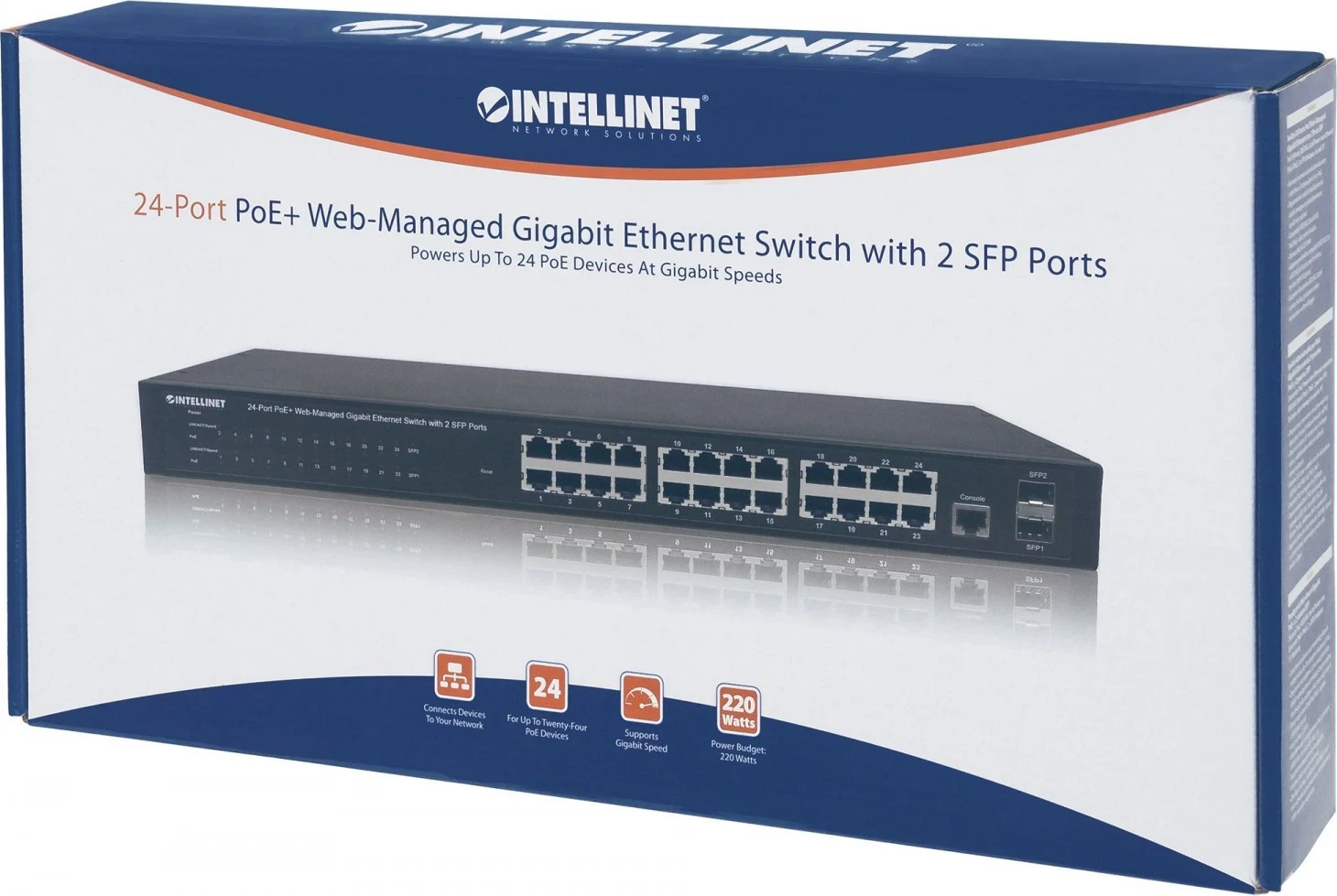 Switch Intellinet 560559, 24 porte Gigabit POE+, 2x SFP