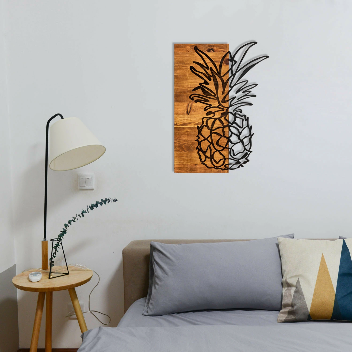 Aksesor dekorativ muri, dru dhe metal, Wallity Bahama, ngjyrë e zezë dhe arre, 42x58cm