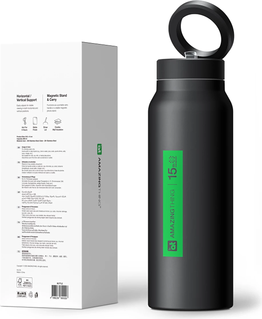 Shishe sportive me kapak magnetik, AmazingThing, e zezë