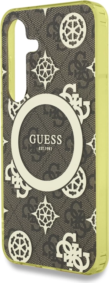 Mbështjellës Guess për Samsung Galaxy S25, MagSafe, Peony Pattern, Kafe