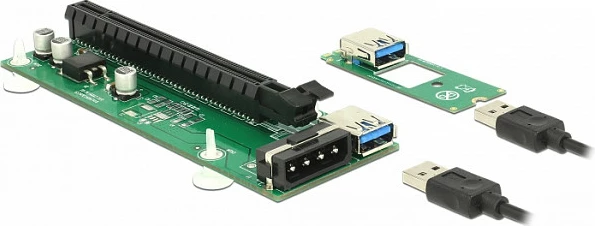 Kartë riser PCIe DeLOCK 41428, M.2 2260 në PCIe x16, USB 3.2 Gen 1, e gjelbër