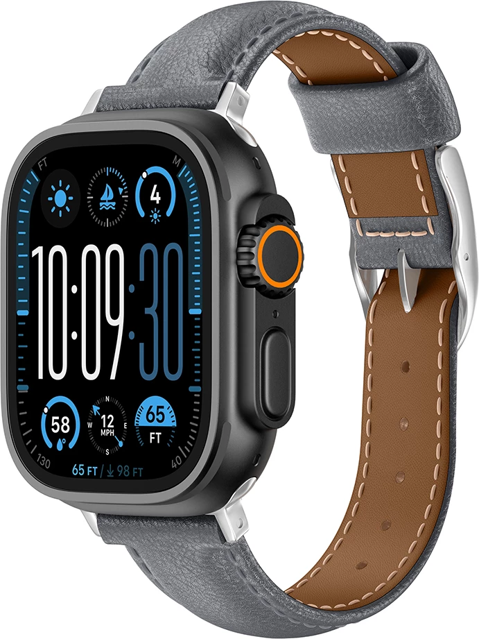 Rrip lëkure për Apple Watch AmazingThing Class Band, 45/46/49 mm, Gri