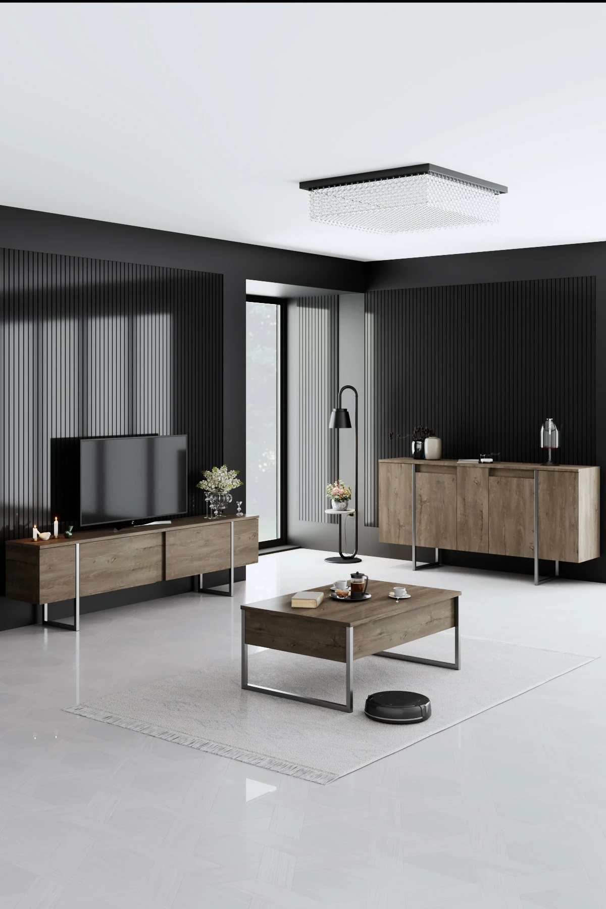Set mobiljesh për dhomë dite, ngjyrë arre dhe argjendi, Hanah Home Luxe