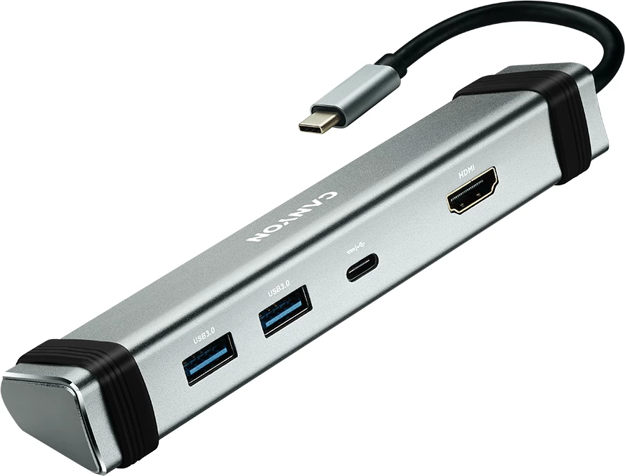 Hub USB-C CANYON DS-3 4n1 me HDMI, 2x USB 3.0, USB-C PD, Space Gray