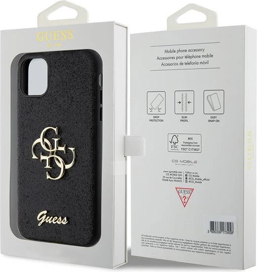 Mbështjellës Guess GUHCN61HG4SGK për iPhone 11/XR, Glitter Script Big 4G, i zi