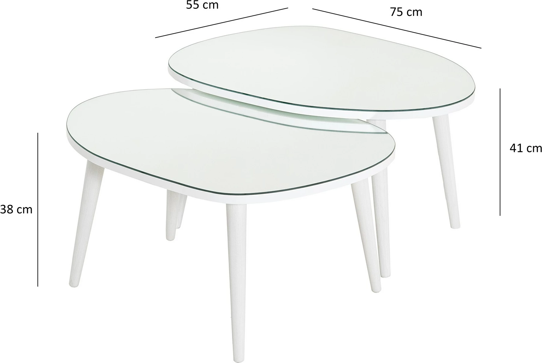 Set tavolinash ndihmëse, xham i temperuar, këmbë të bardha, Skye Decor, 2 copë