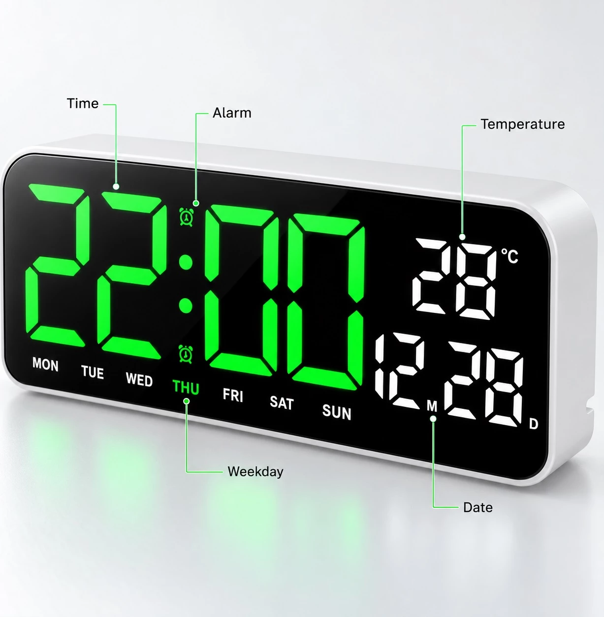 Orë Digjitale LED GH0707 me Alarm, Datë dhe Temperaturë 5