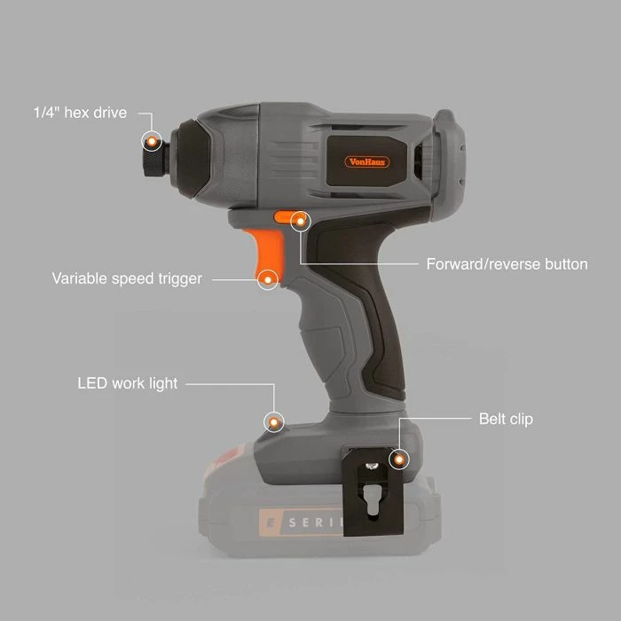 Vidhues goditës pa kabllo VONHAUS E-Series MPN 3500167, 18V 100Nm 1/4\", pa bateri/karikues, gri/zi