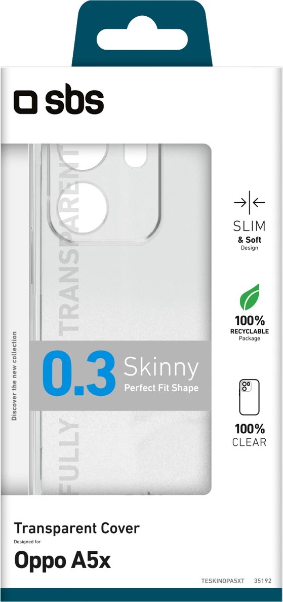 Mbështjellës SBS Skinny Cover për Oppo A5X, TPU, transparent, në kuti