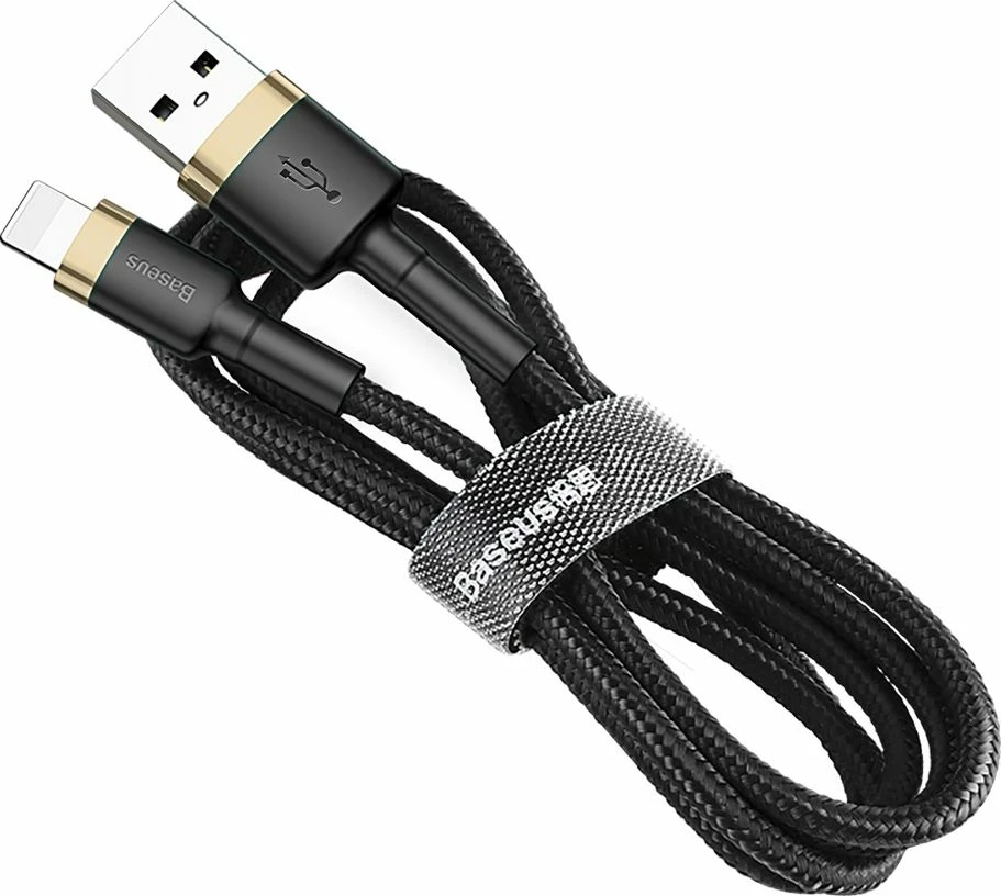 Kabllo USB-A në Lightning Baseus Cafule CALKLF-CV1 2m, e thurur najllon, 1.5A, Zi/Ari
