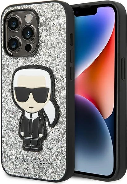 Mbështjellës Karl Lagerfeld Glitter Flakes Ikonik për iPhone 14 Pro 6.1", argjendtë