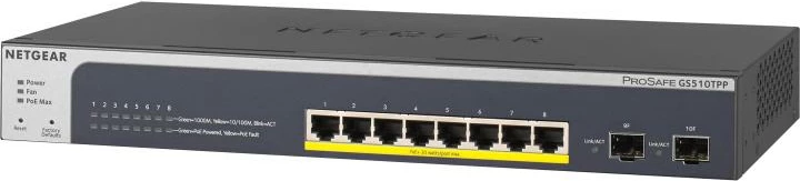 Switch, Netgear ProSAFE GS510TPP-100EUS 8 porte Gigabit, 2 porta SFP, PoE+