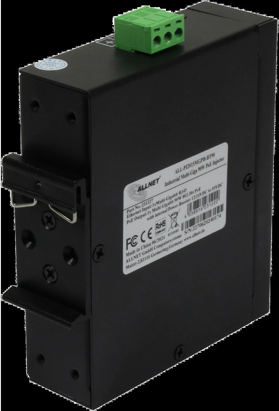 Injektor PoE ALLNET ALL-PI2015MGPB-B, MultiGigabit, metal