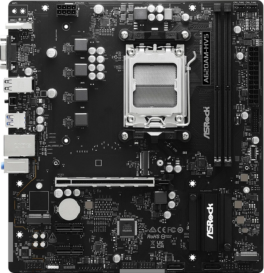 Pllakë amë ASRock A620AM-HVS, Socket AM5, DDR5 deri 128GB, M.2 PCIe 4.0, HDMI 2.1, e zezë