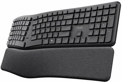 Tastierë ergonomike wireless Trust Keyra 25459, US layout, numpad, me mbështetëse dore, e zezë