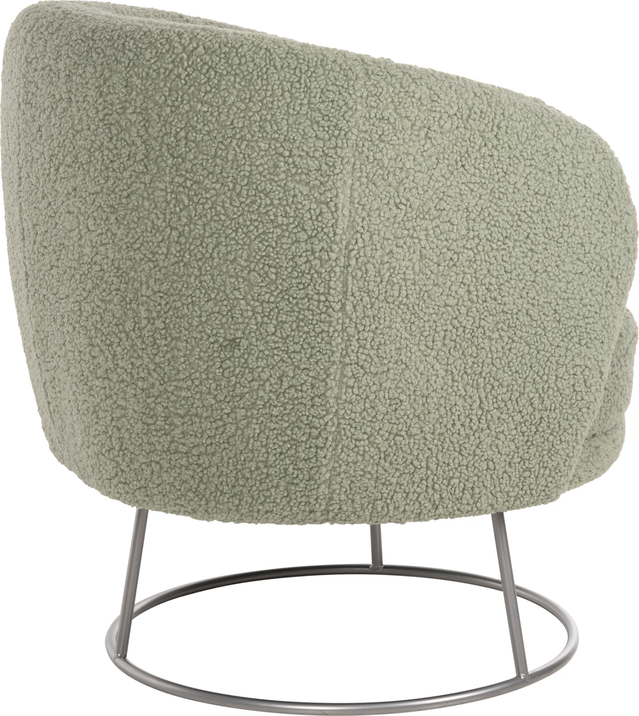 Karrige me krahë ARIEN FH8403.27, pëlhurë boucle, ngjyrë fistik, bazë metalike argjendi, 78x75x84H cm