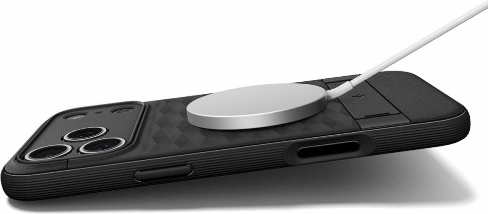 Mbështjellës, Spigen, Parallax "S" MagSafe për iPhone 17 Pro Max, TPU, me stand të palosshëm, e zezë mat