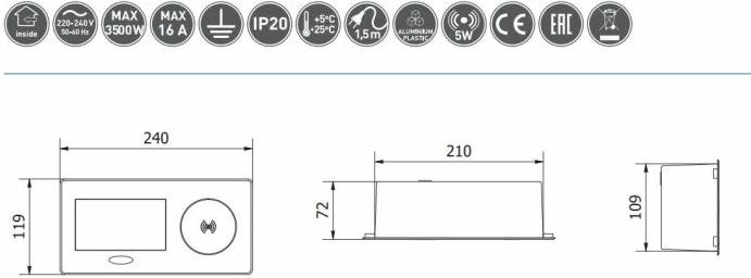 Prizë e integrume GTV AVARO PLUS, 1x 16A, USB-A/USB-C, karikues Qi, kabllo 1.5m, silver
