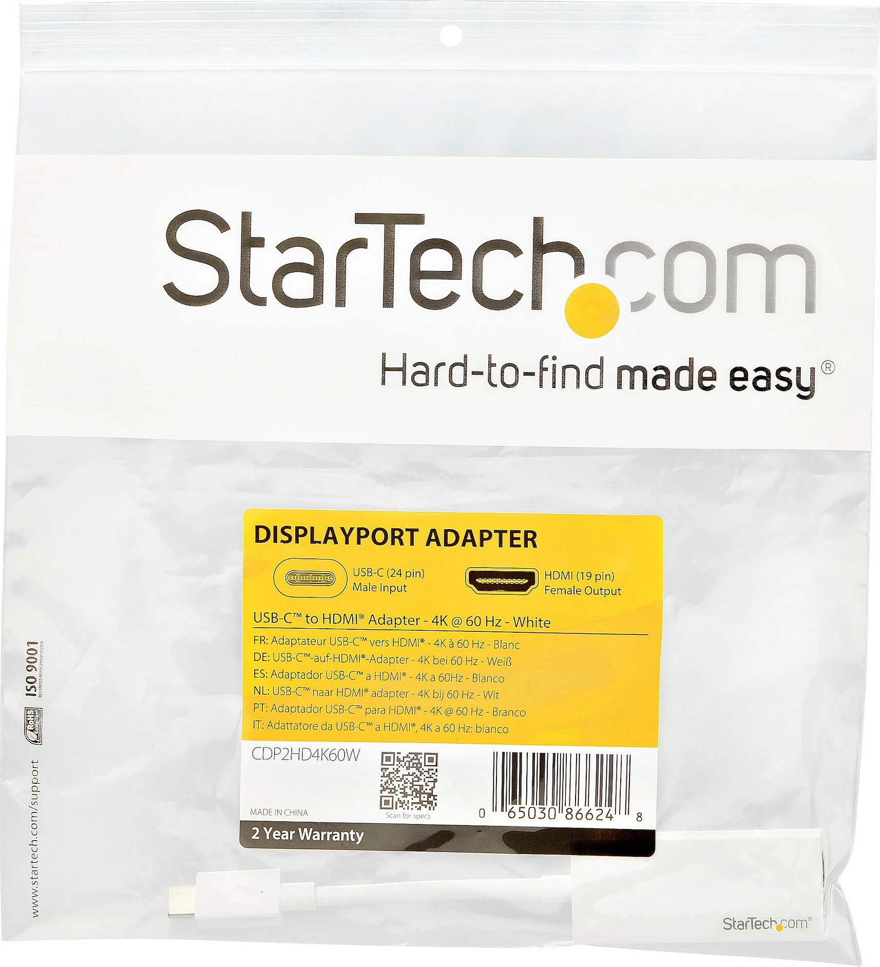 Adapter USB-C në HDMI StarTech CDP2HD4K60W, 4K 60Hz, i bardhë