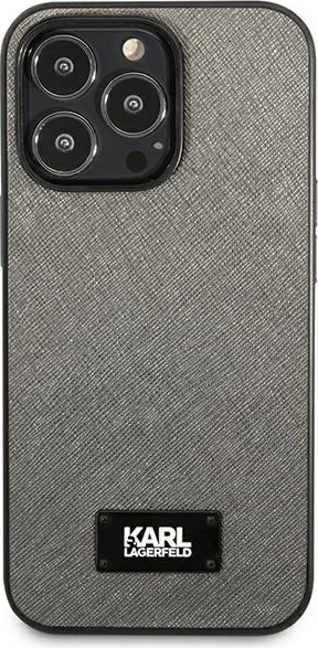 Mbështjellës Karl Lagerfeld Saffiano Plaque për iPhone 13 Pro Max 6.7", argjend