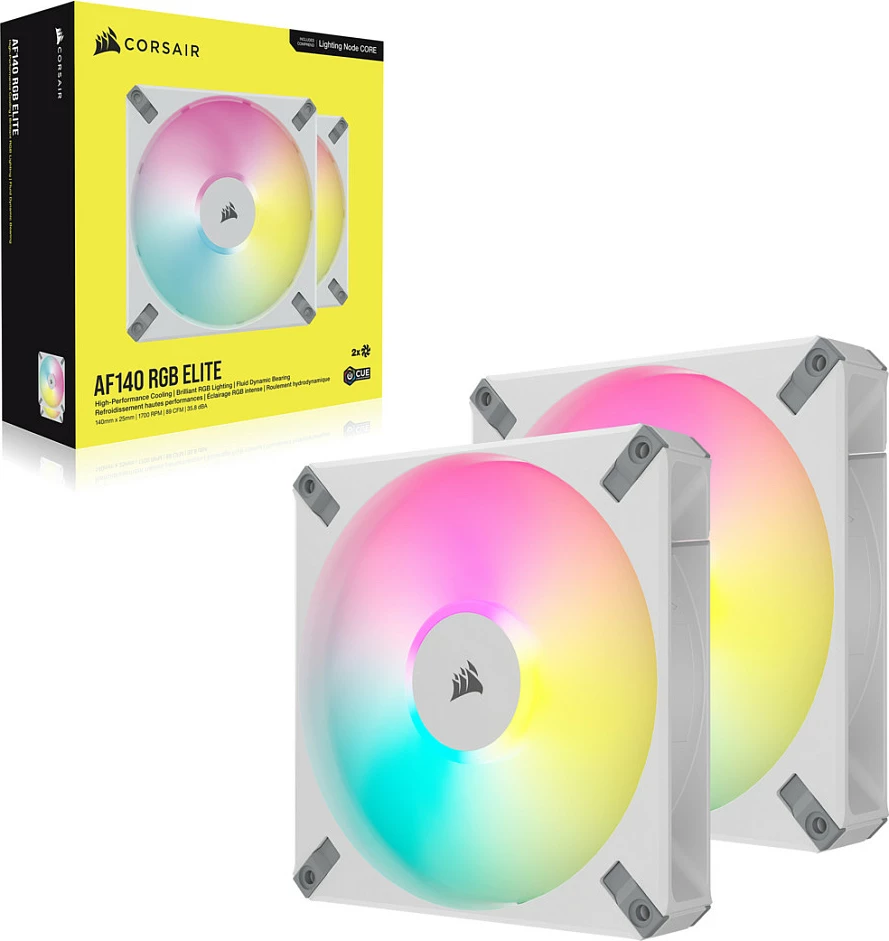 Ventilatorë për kasë Corsair AF140 RGB ELITE, 140mm, paketë 2 copë, të bardhë