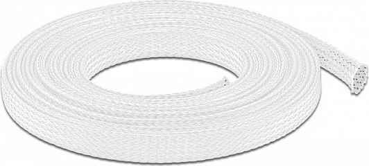 Mëngë e thurur për kabllo DeLOCK, 10 m x 12 mm, e shtrirshme, poliester, e bardhë