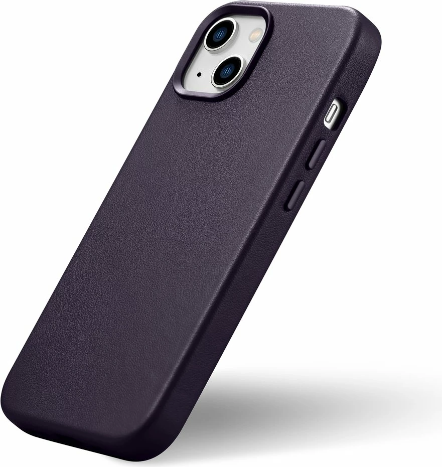 Mbështjellës iCarer për iPhone 14 Plus, lëkurë natyrale, MagSafe, Vjollcë e errët