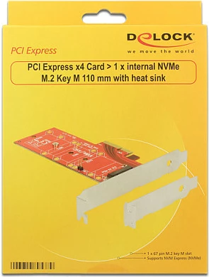 Kartë zgjerimi DeLOCK 89577, PCIe 3.0 në M.2, deri 39 Gbit/s, Kuqe/Argjendtë/E zezë
