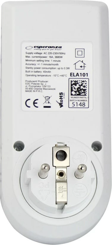 Timer elektronik digital Esperanza ELA101, i bardhë