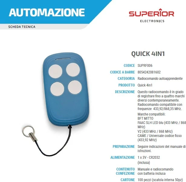 Telekomandë Superior Electronics SUPRF006 4-n-1, universale, blu