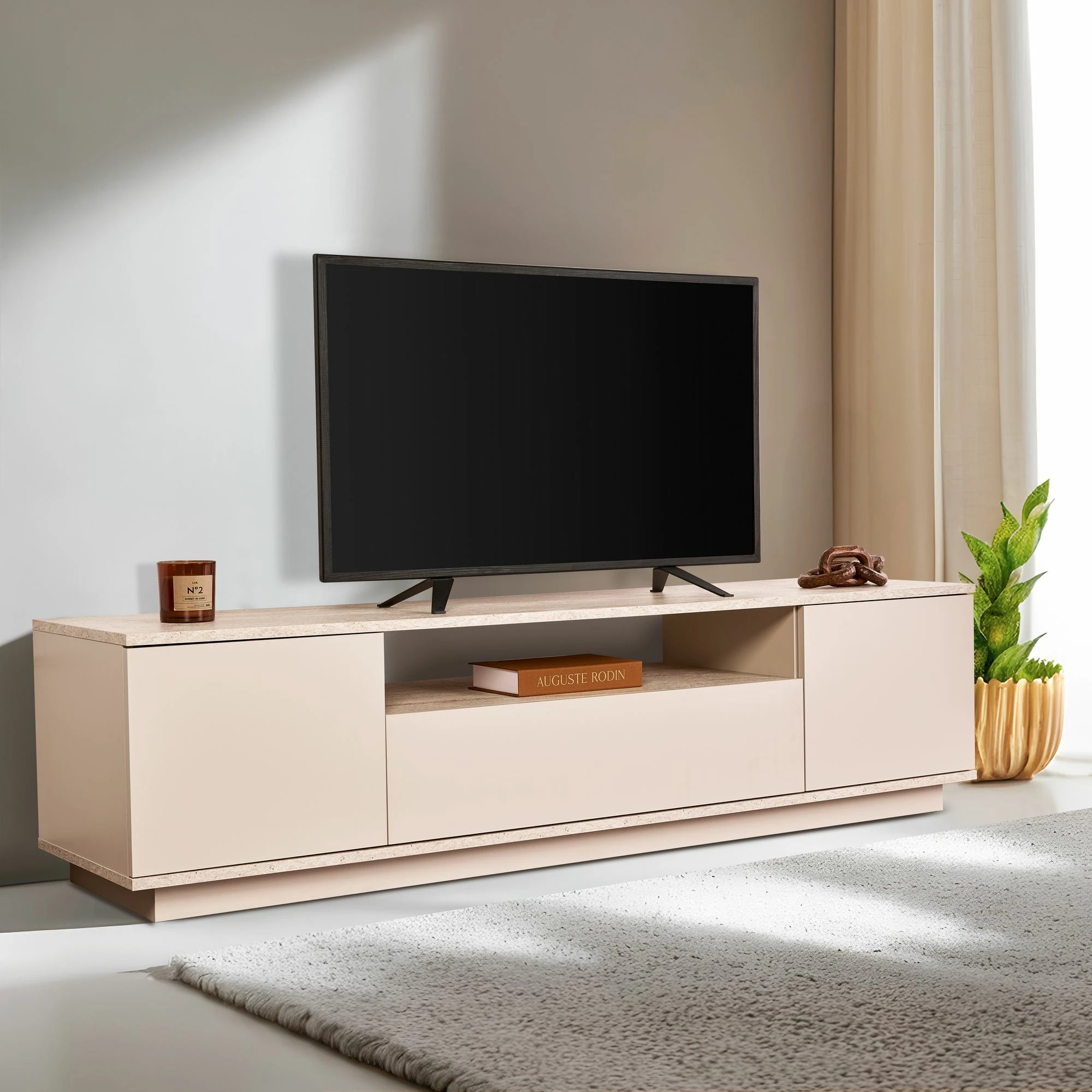 Komodë TV Skye Decor, Veramont - ngjyrë mink, travertin
