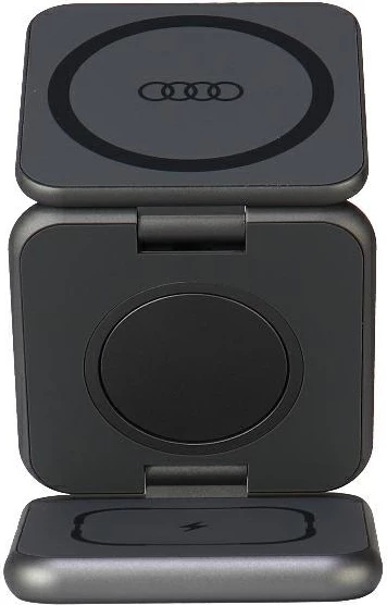 Karikues magnetik 3-në-1 Audi, palosshëm, USB-C, 15W, metalik, gri