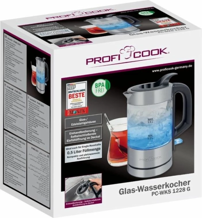 Çajnik elektrik PROFICOOK WKS 1228 G, i bardhë/transparente