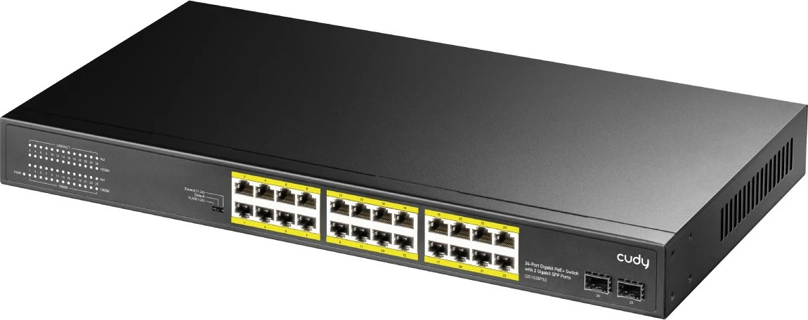 Switch Cudy GS1028PS2, Gigabit Ethernet, PoE, Montim në rack, Ngjyrë e zezë