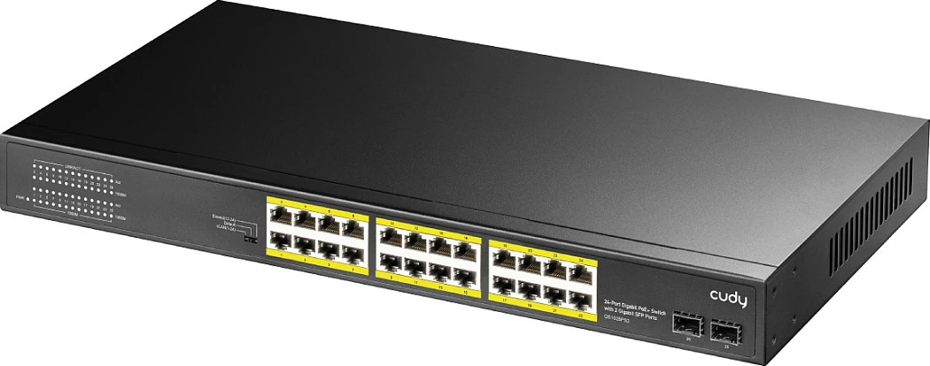 Switch Cudy GS1028PS2, Gigabit Ethernet, PoE, Montim në rack, Ngjyrë e zezë